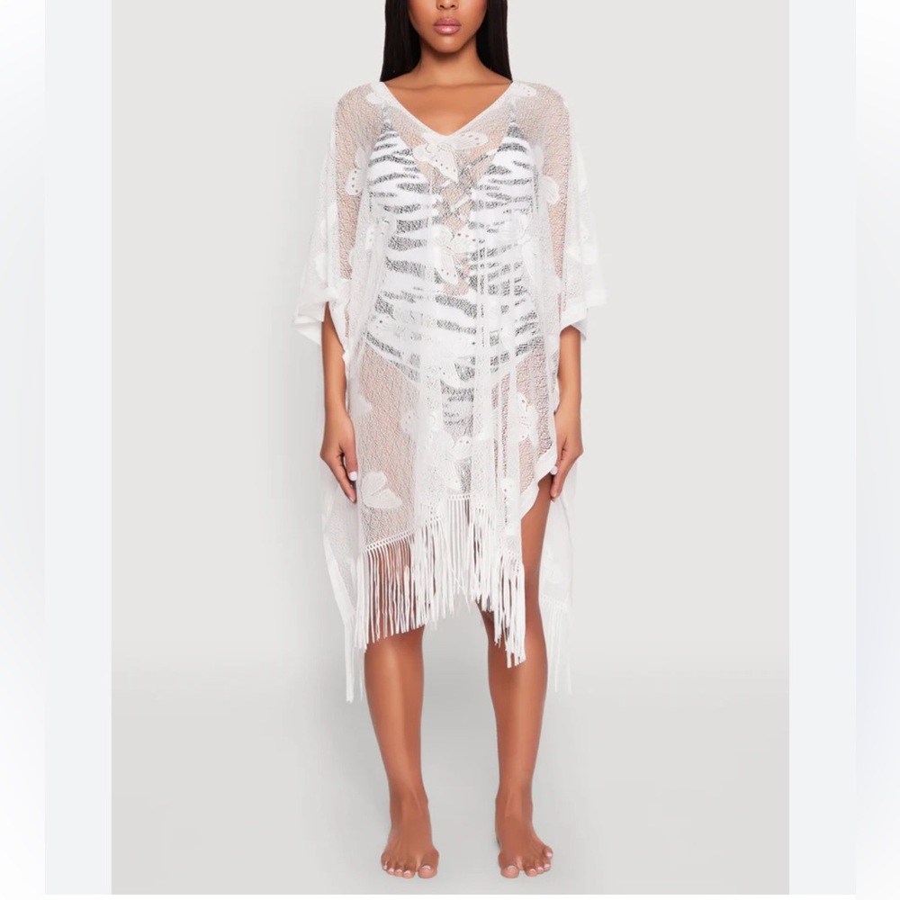 Extra Touch Ivory Embroidered Swim Coverup
